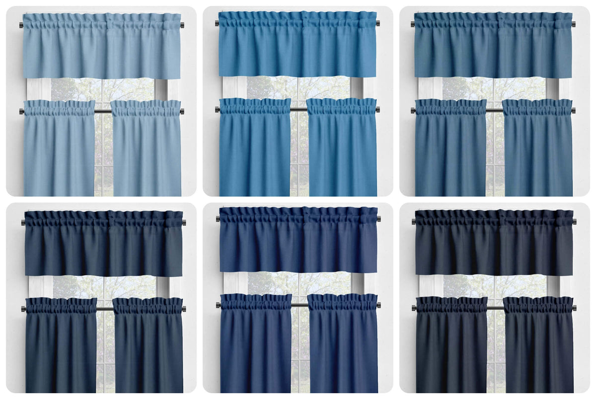 Glacier, Coastal, Lake, American Blue, and Navy Valances and Cafe Curtains