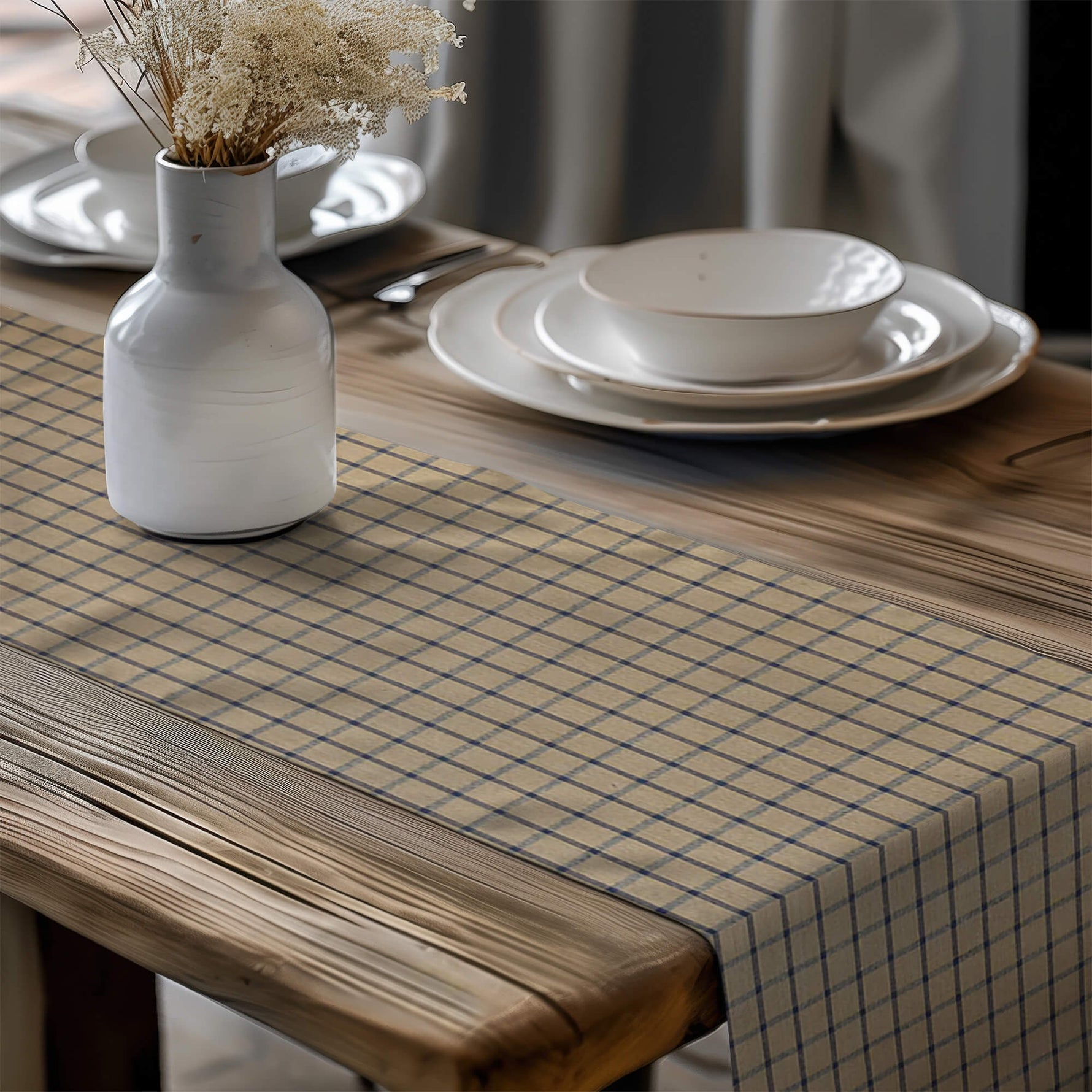 Navy Plaid Table Runners – Rustic Farmhouse Charm