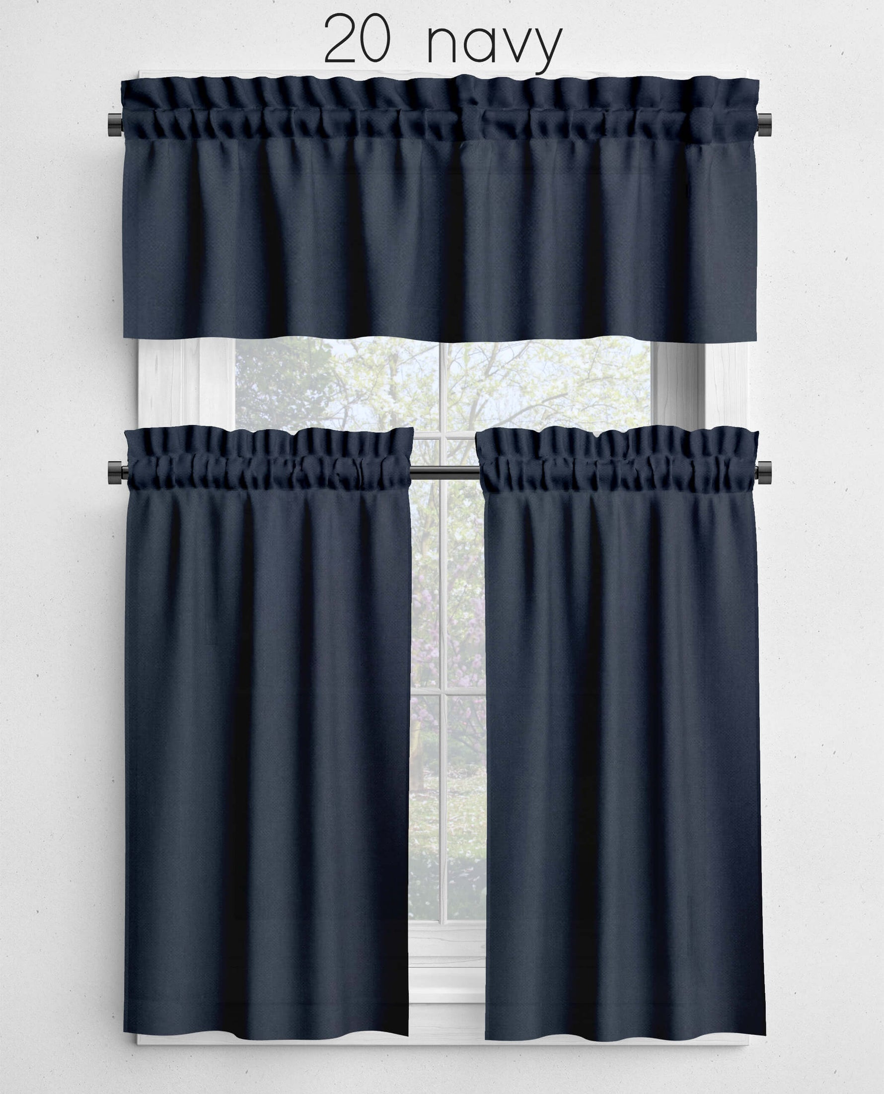 Glacier, Coastal, Lake, American Blue, and Navy Valances and Cafe Curtains