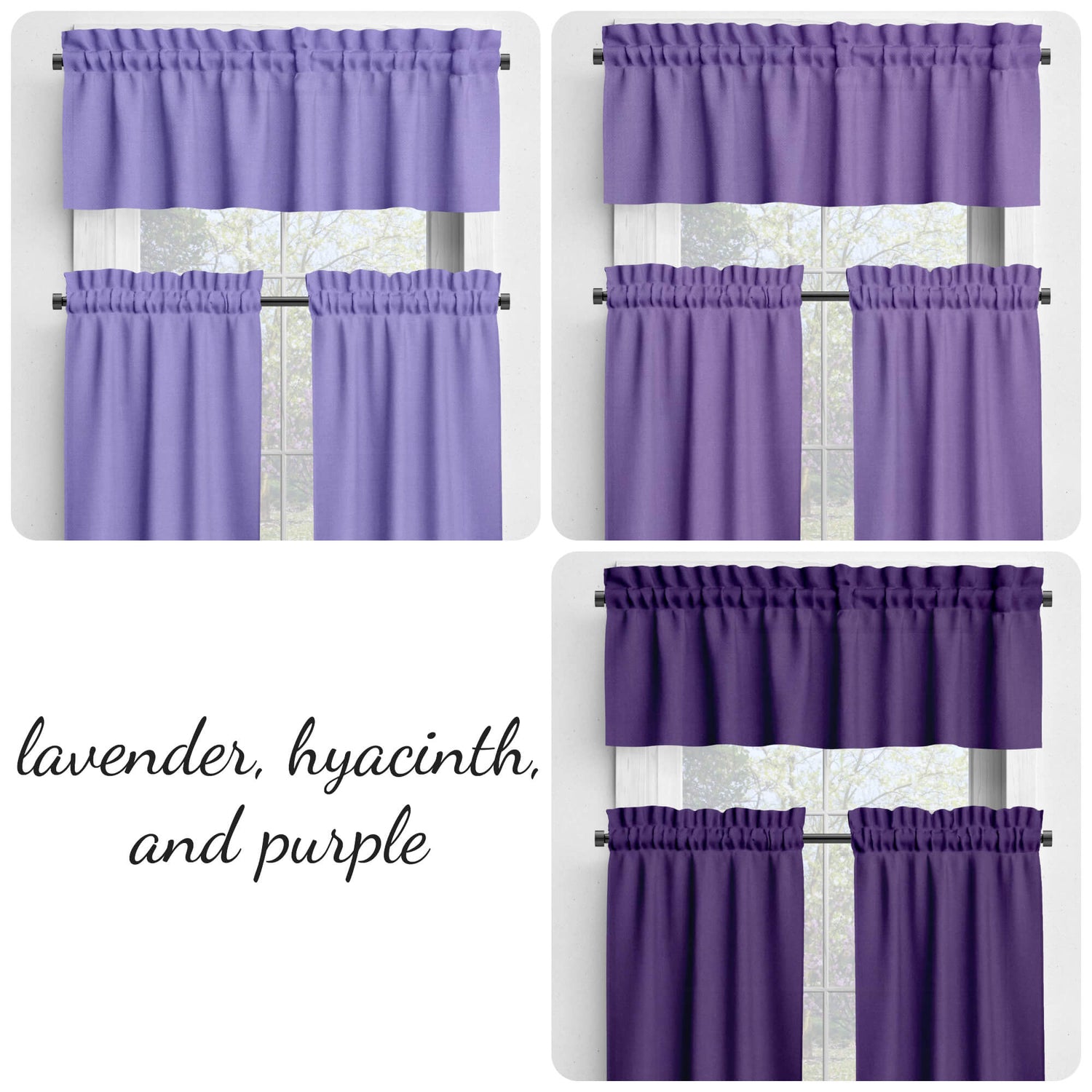 Lavender, Hyacinth, and Purple Valances and Cafe Curtains
