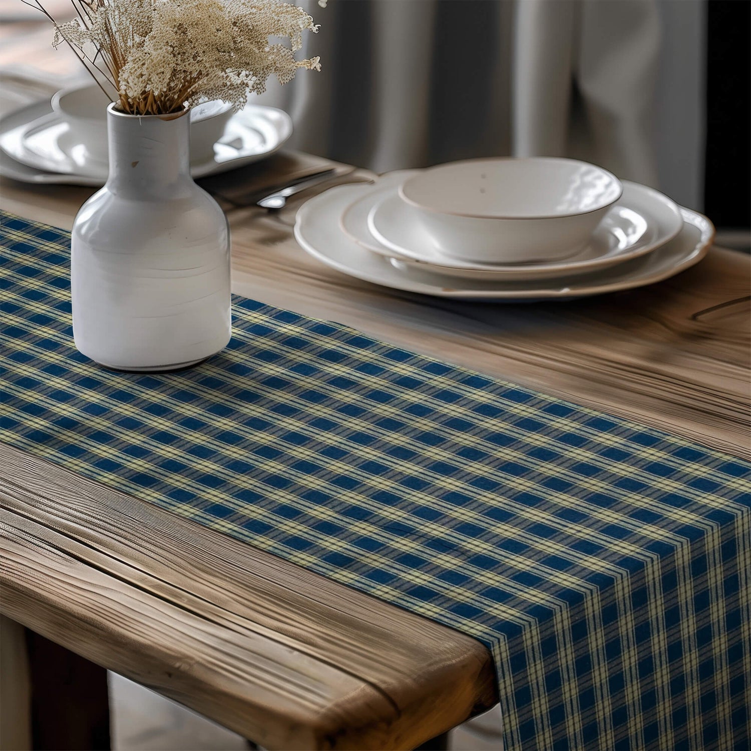 Navy Plaid Table Runners – Rustic Farmhouse Charm