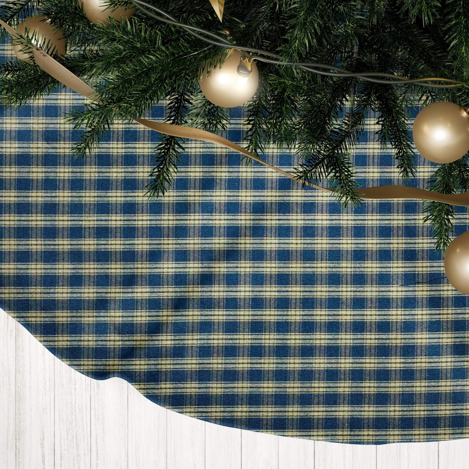 Navy & Tan Plaid Tree Skirts – Farmhouse Christmas