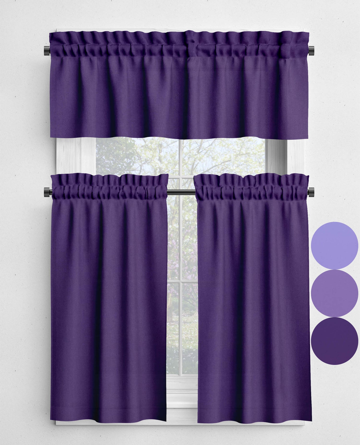 Lavender, Hyacinth, and Purple Valances and Cafe Curtains