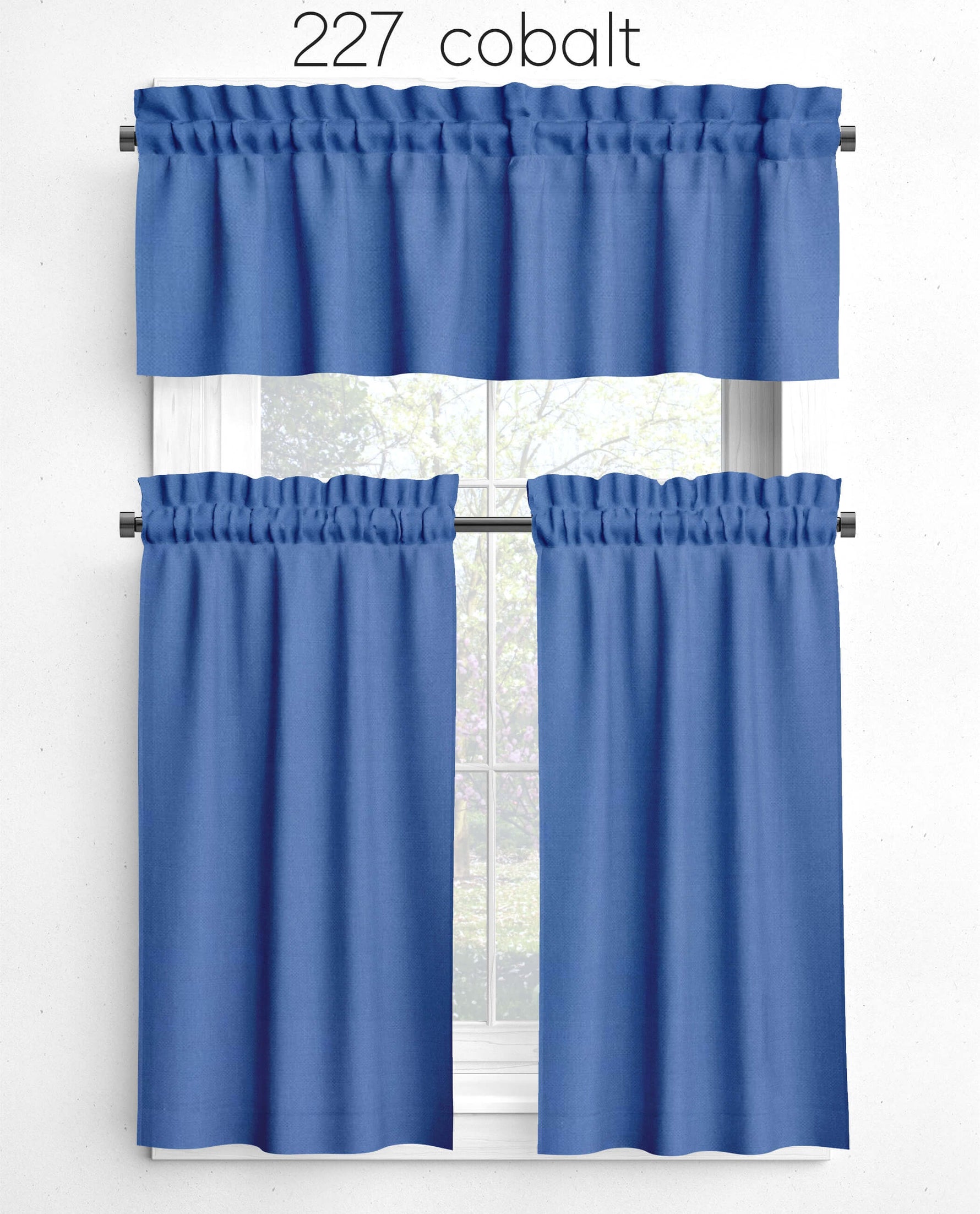  Bluebell, Cobalt, and Lapis Blue Valances and Cafe Curtains
