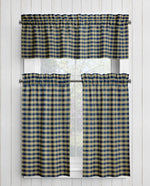 Navy Blue and Tan Homespun Curtains – Rustic Farmhouse Plaid checkered