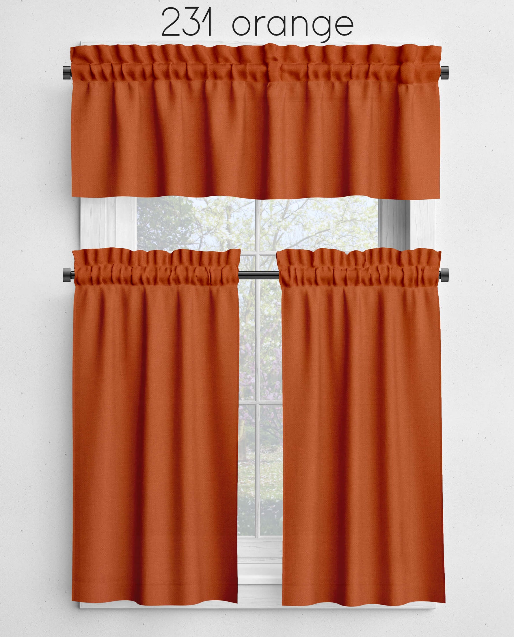 Melon, Orange, Rust, Spice, and Cinnamon Valances and Cafe Curtains
