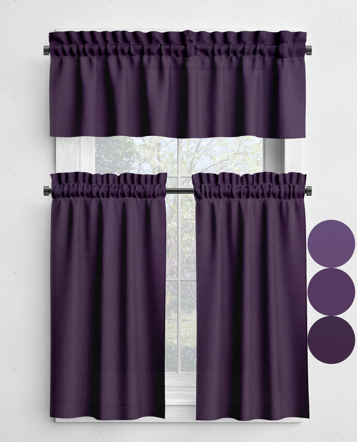 Concord, Amethyst, and Prune Dark Purple Valances and Cafe Curtains