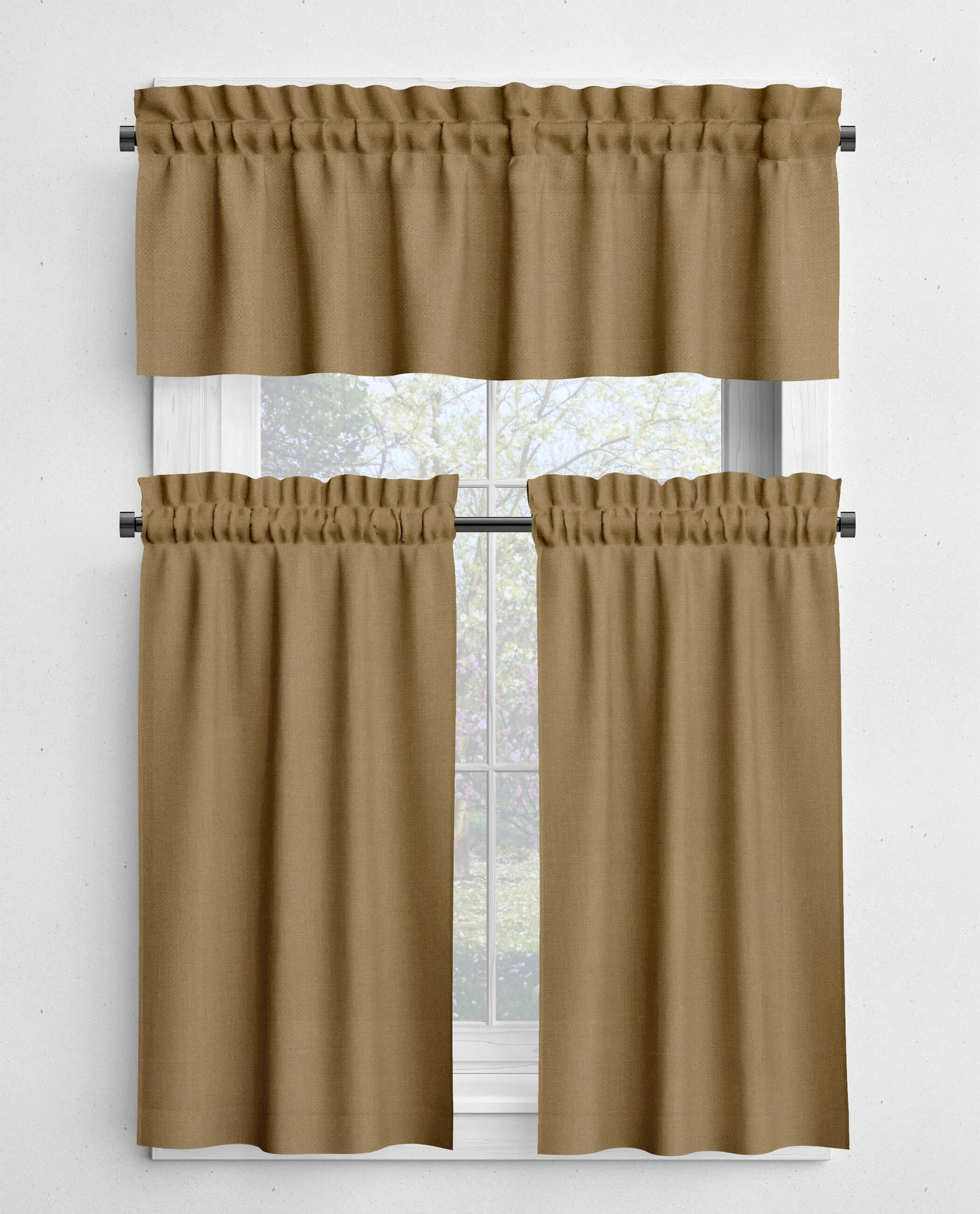 Cream and Brown Valances and Cafe Curtains - Tan, Latte, Mocha