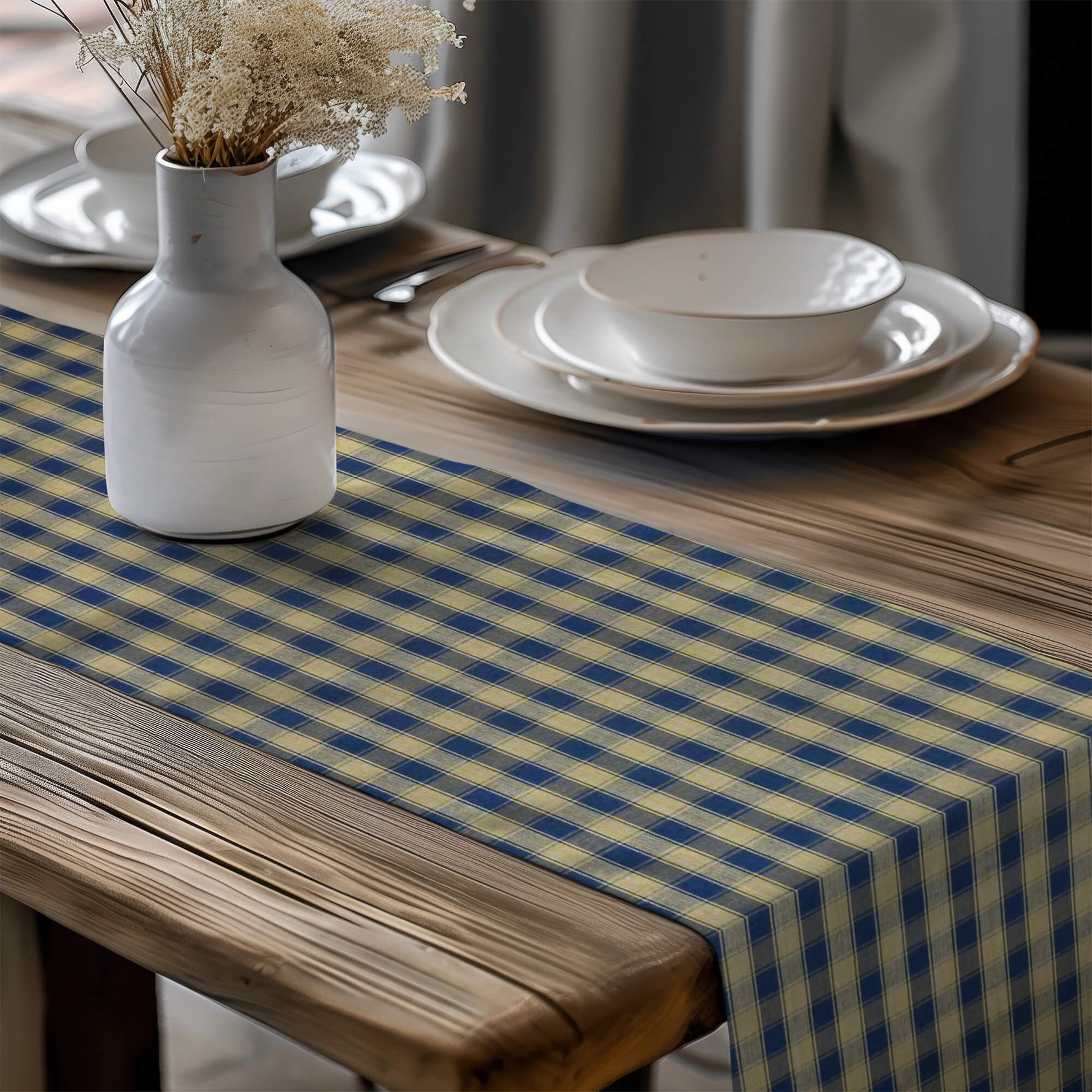 Navy Plaid Table Runners – Rustic Farmhouse Charm