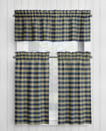 Navy Blue and Tan Homespun Curtains – Rustic Farmhouse Plaid