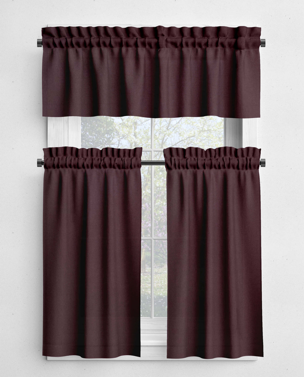 Solid Red Valances and Cafe Curtains - Classic Red and Burgundy