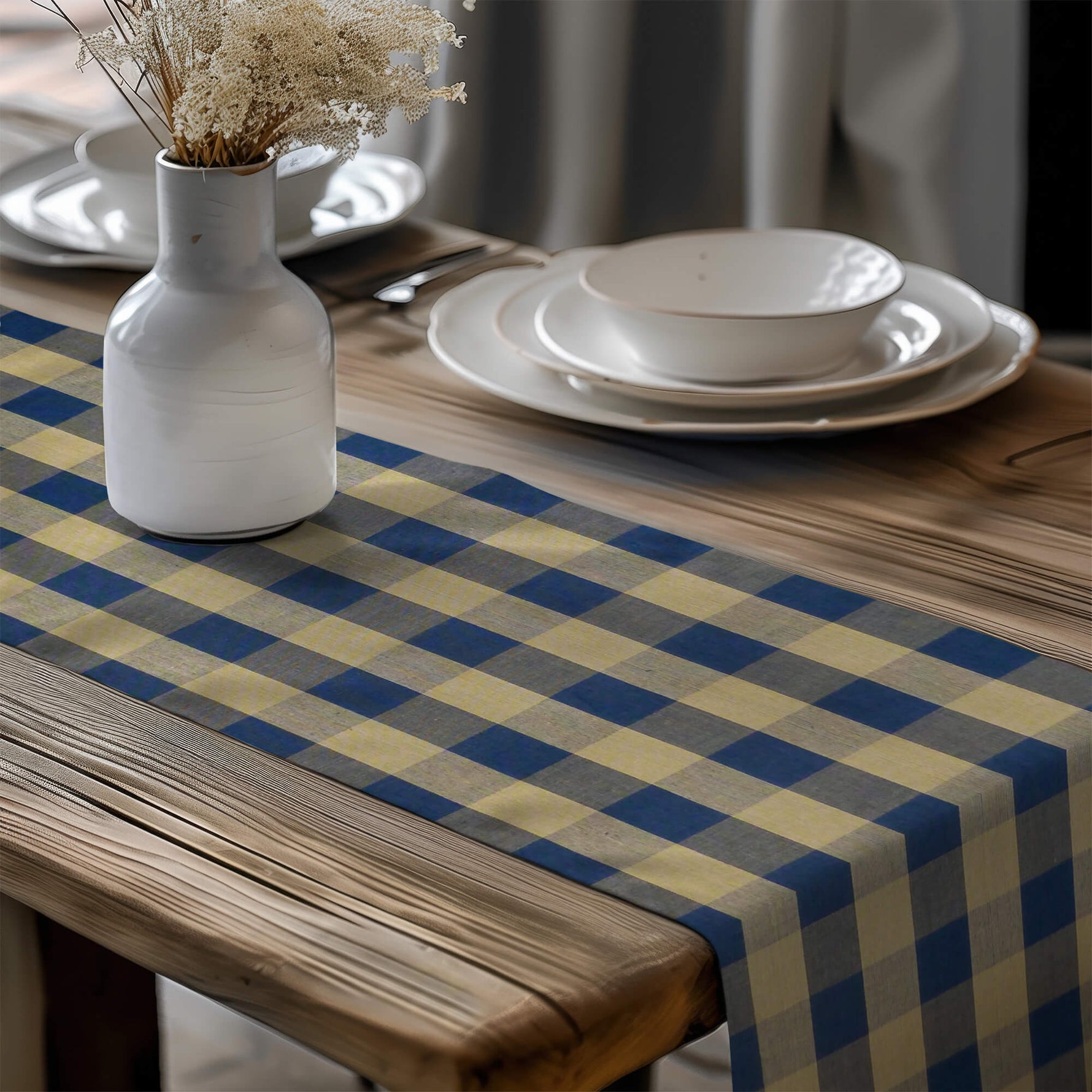 Navy Plaid Table Runners – Rustic Farmhouse Charm buffalo check