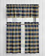 Navy Blue and Tan Homespun Curtains – Rustic Farmhouse Plaid Bufffalo Check