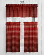 Burgundy Red Plaid and Check Homespun Valances and Cafe Curtains