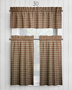 Tan and Burgundy Red Plaid and Check Homespun Valances and Cafe Curtains