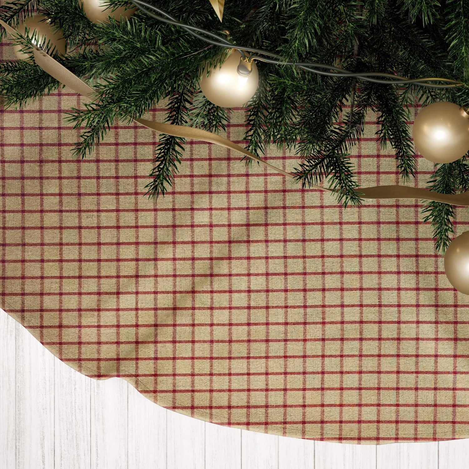 Burgundy Red Plaid and Check Homespun Country Christmas Tree Skirts