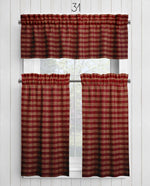 Burgundy Red Plaid and Check Homespun Valances and Cafe Curtains