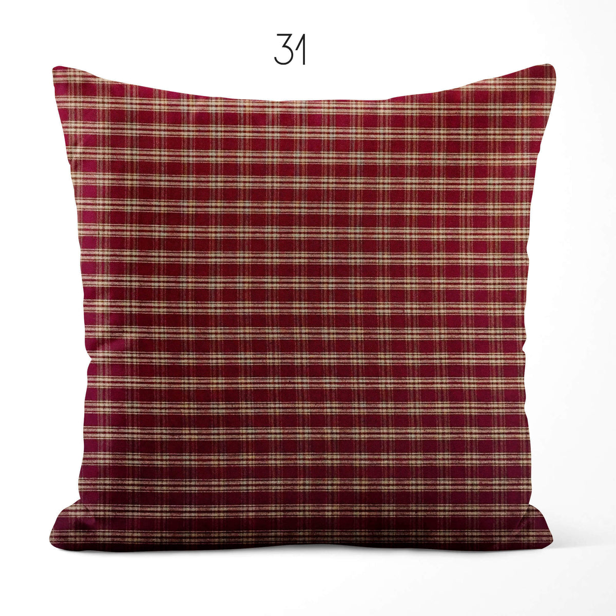 Burgundy Red Plaid and Check Homespun Rustic Country Throw Pillow Covers