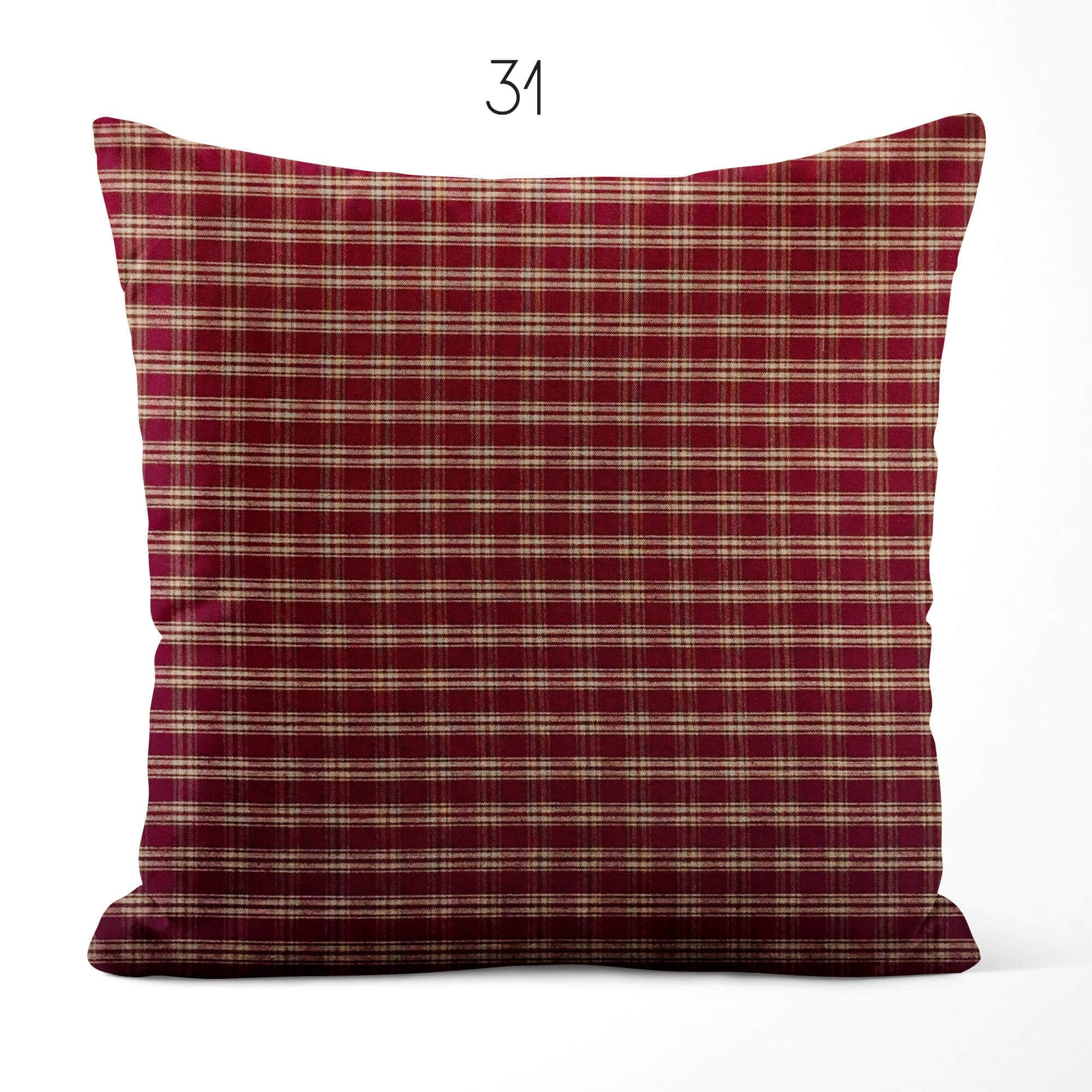 Burgundy Red Plaid and Check Homespun Rustic Country Throw Pillow Covers