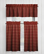 Burgundy Red and Tan Homespun Curtains – Rustic Farmhouse Plaid