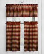 Burgundy Red Plaid and Check Homespun Valances and Cafe Curtains