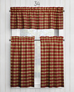Burgundy Red Plaid and Check Homespun Valances and Cafe Curtains