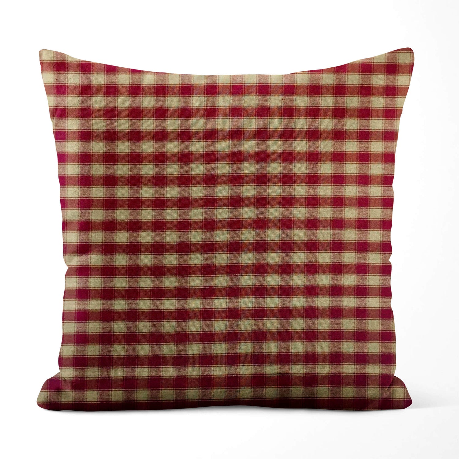Burgundy & Tan Plaid Pillow Covers – Farmhouse Homespun Cotton