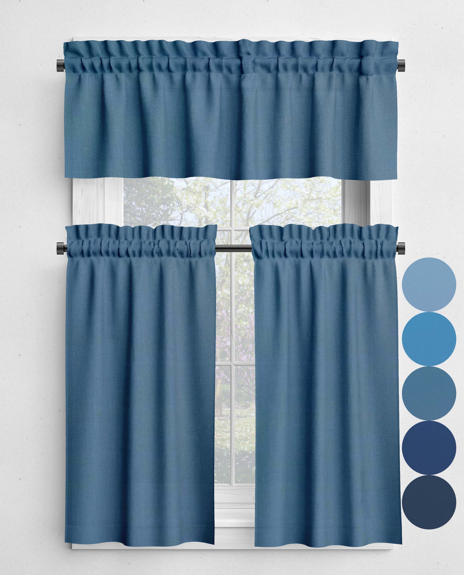 Glacier, Coastal, Lake, American Blue, and Navy Valances and Cafe Curtains