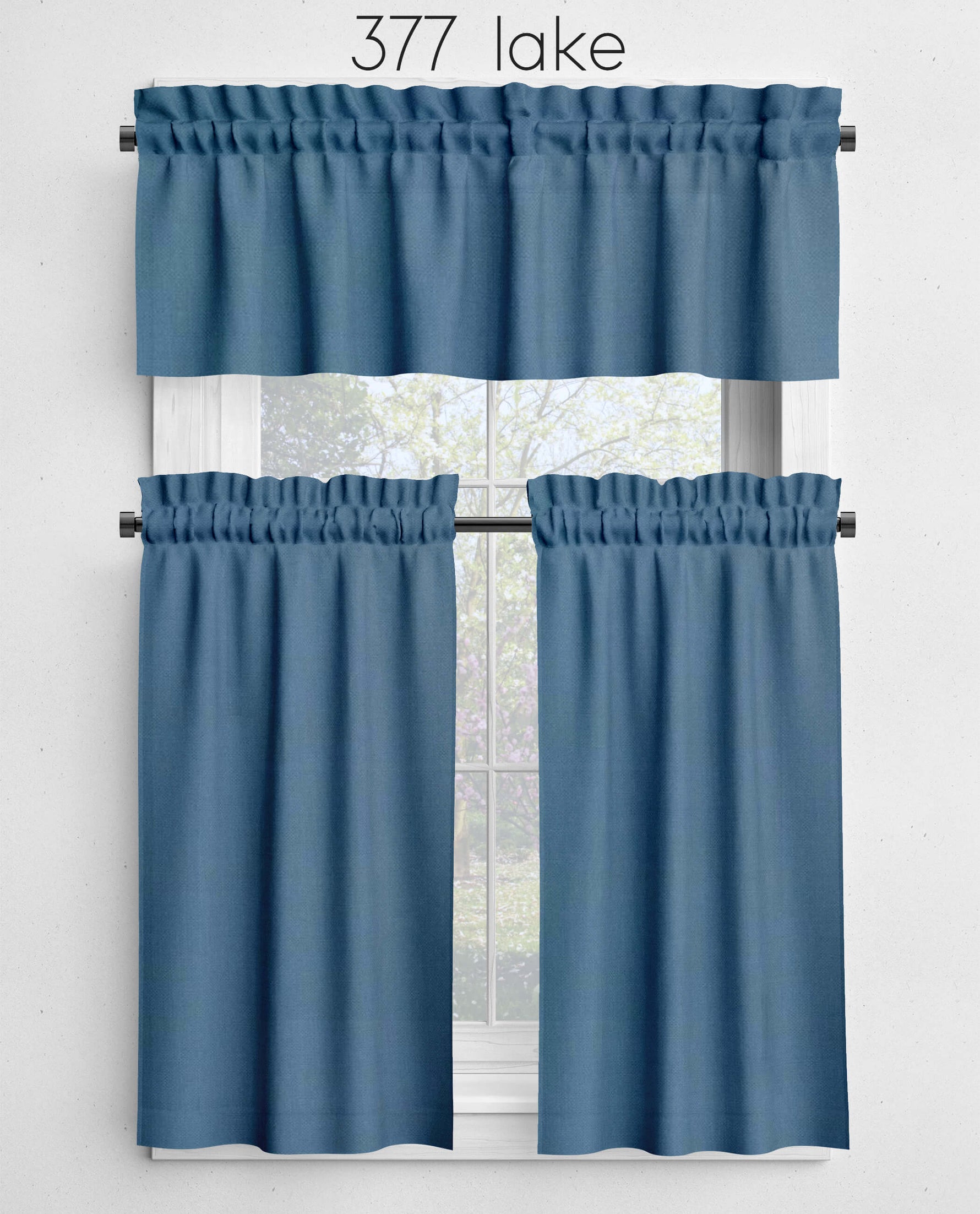 Glacier, Coastal, Lake, American Blue, and Navy Valances and Cafe Curtains