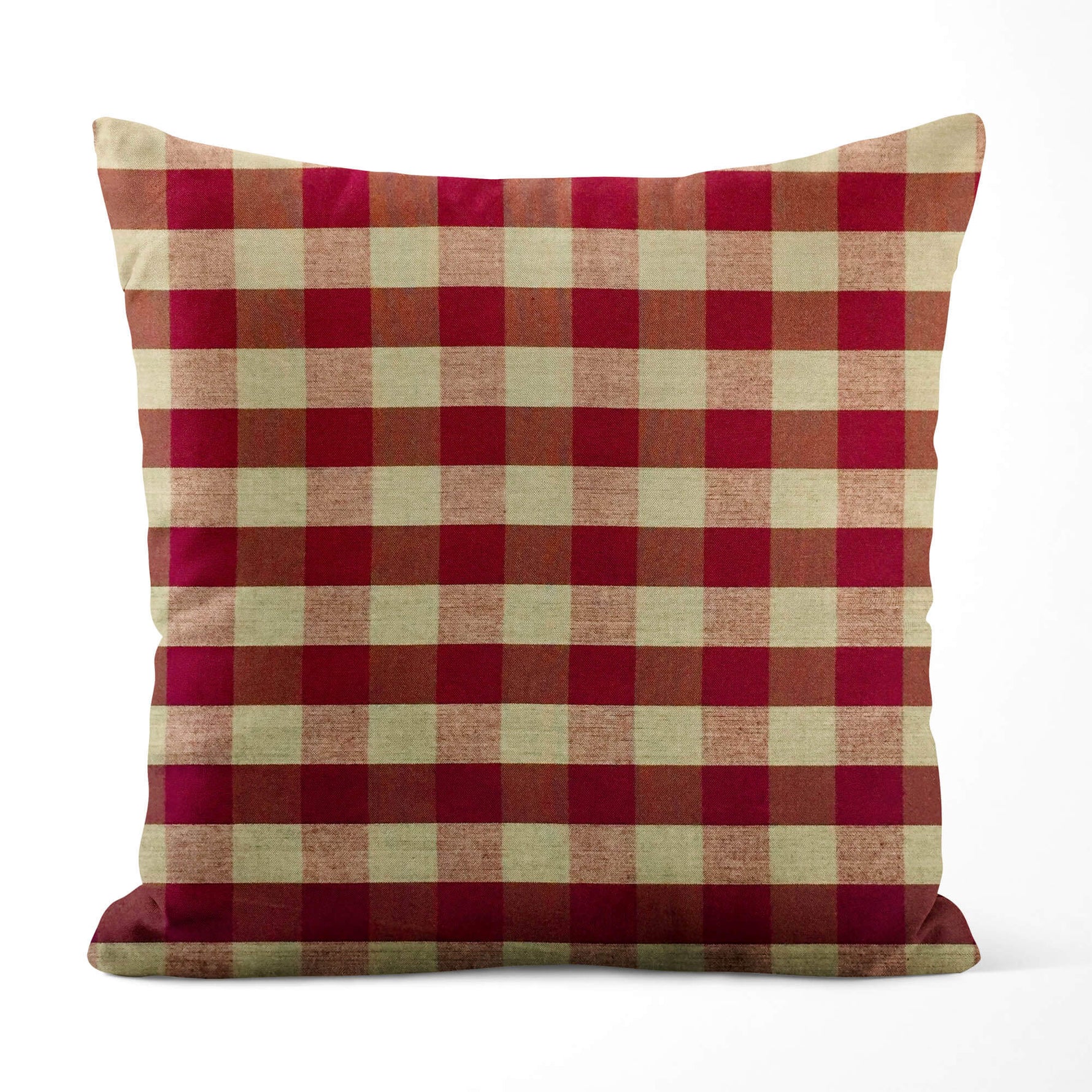 Burgundy & Tan Plaid Pillow Covers – Farmhouse Homespun Cotton