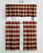 Burgundy Red Buffalo Check Homespun Valances and Cafe Curtains