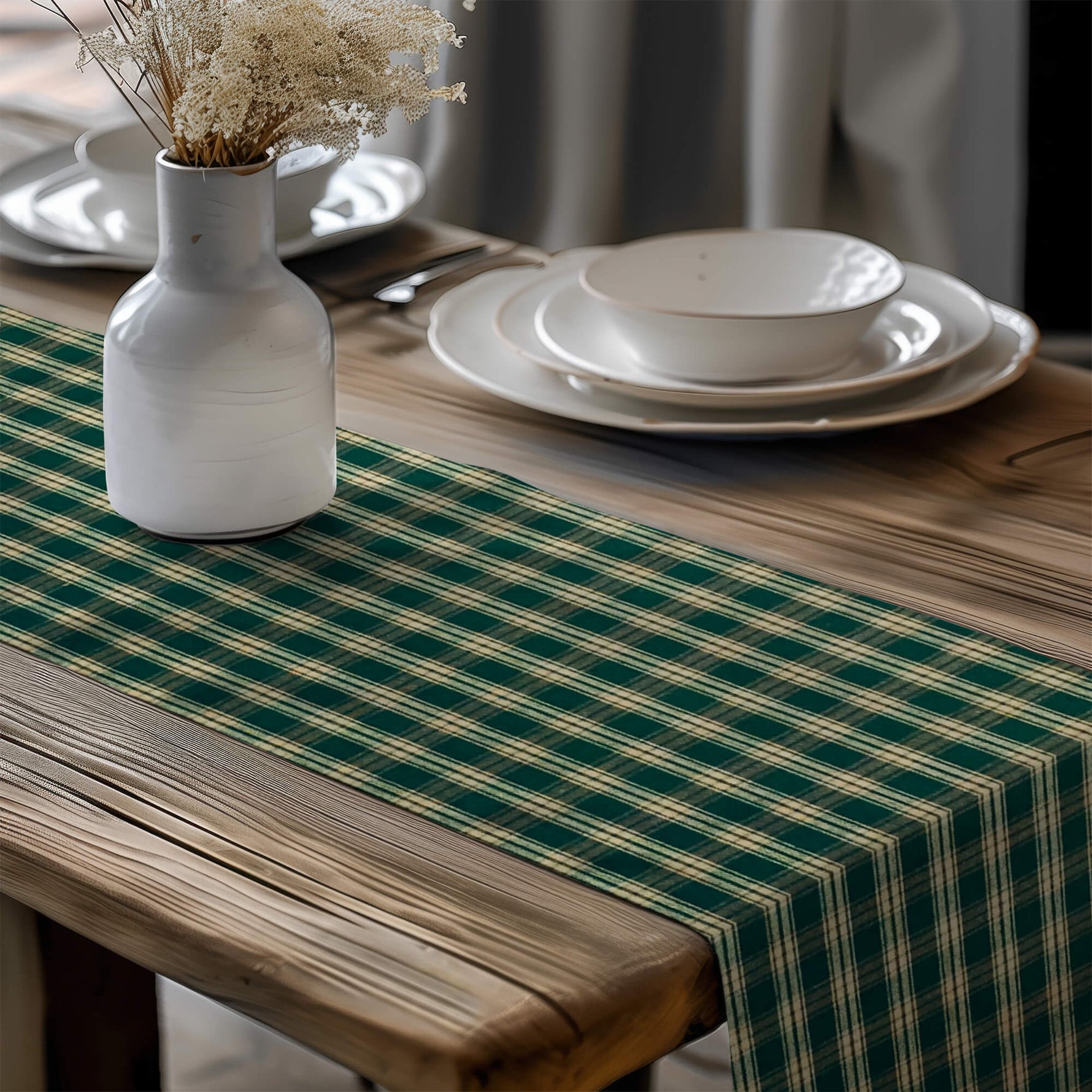 Green Plaid Table Runners – Rustic Farmhouse Style