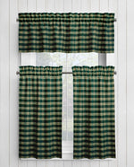 Green and Tan Homespun Curtains – Rustic Plaid Farmhouse