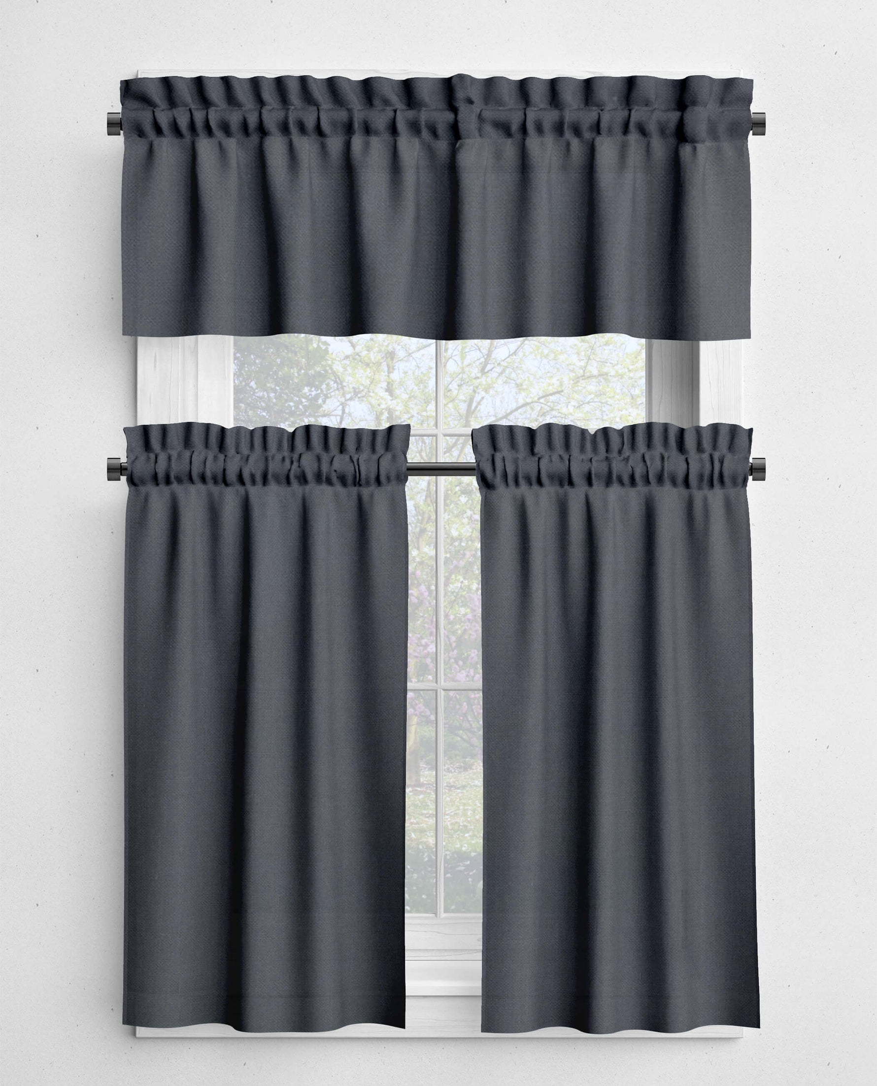 Gray and Black Valances and Cafe Curtains - Stone, Slate, Charcoal