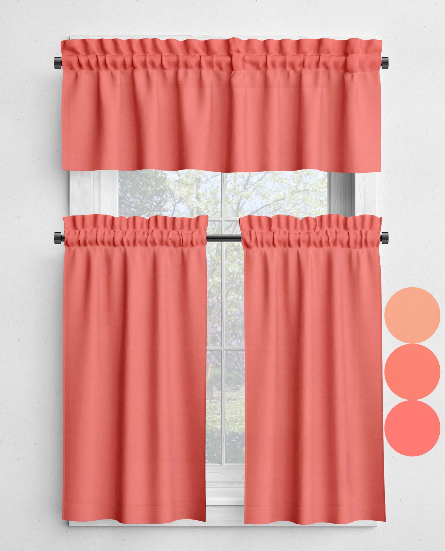 Peach, Coral, and Salmon Valances and Cafe Curtains