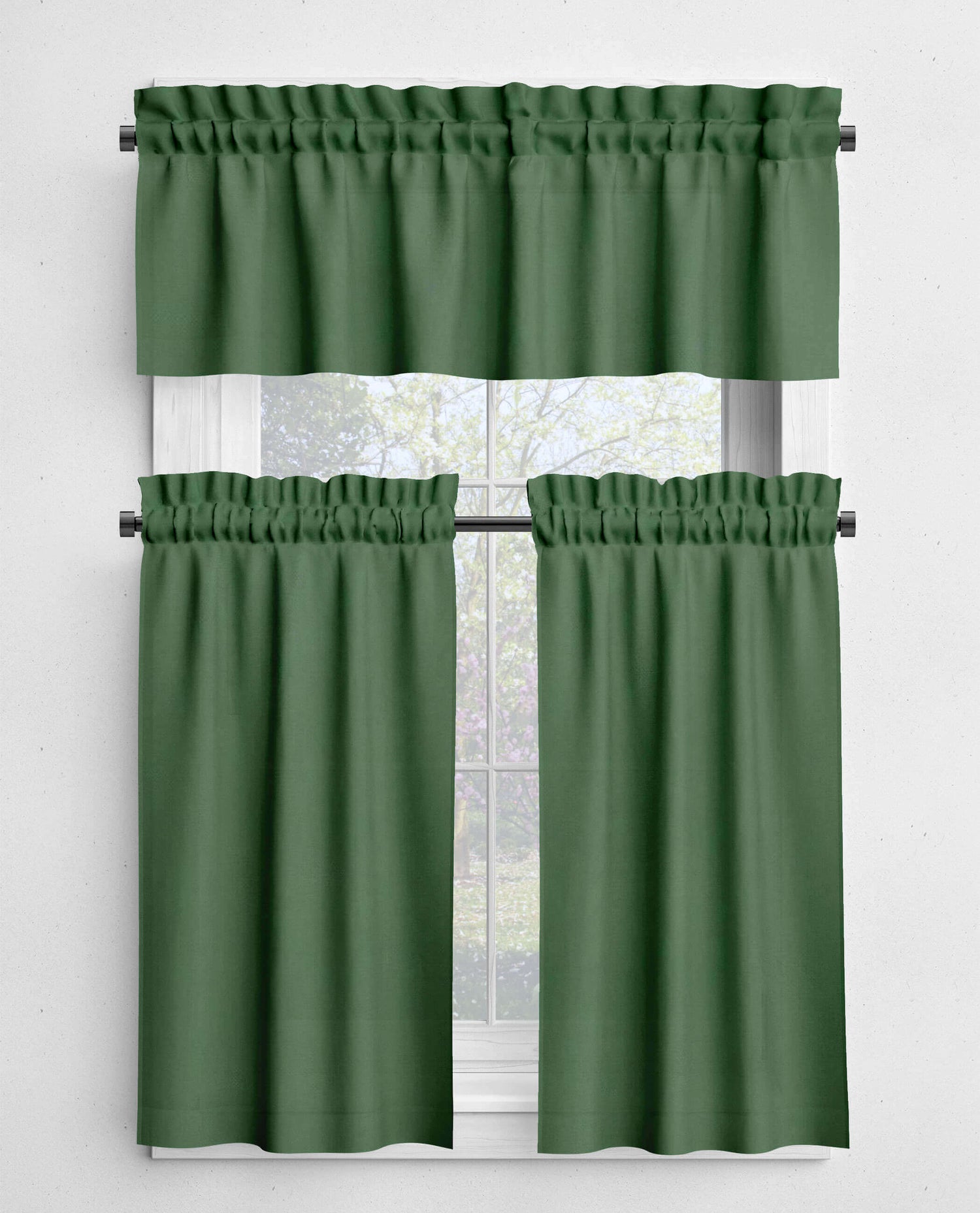 Solid Green Valances and Cafe Curtains - Light Mint, Topiary, and Dark Hunter
