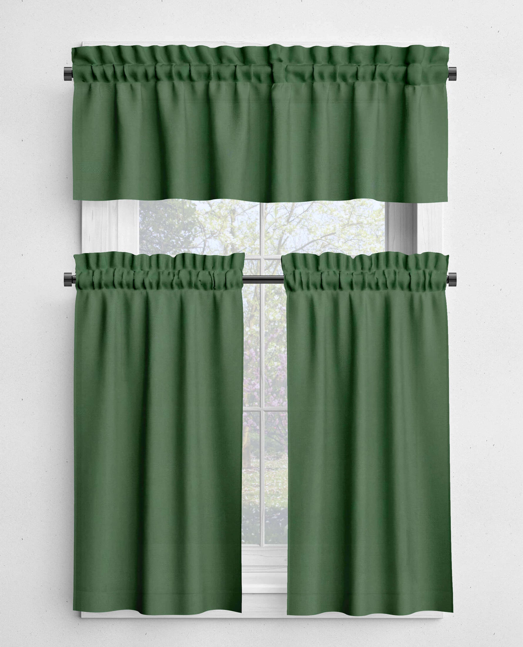 Solid Green Valances and Cafe Curtains - Light Mint, Topiary, and Dark Hunter