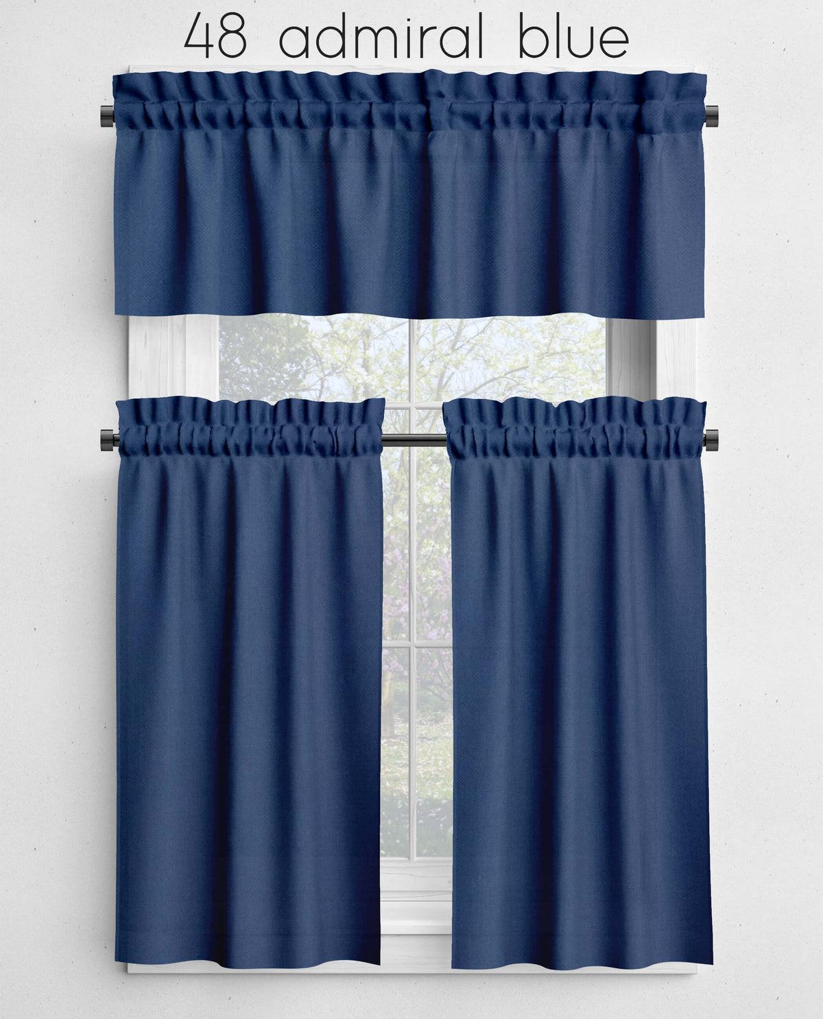 Glacier, Coastal, Lake, American Blue, and Navy Valances and Cafe Curtains
