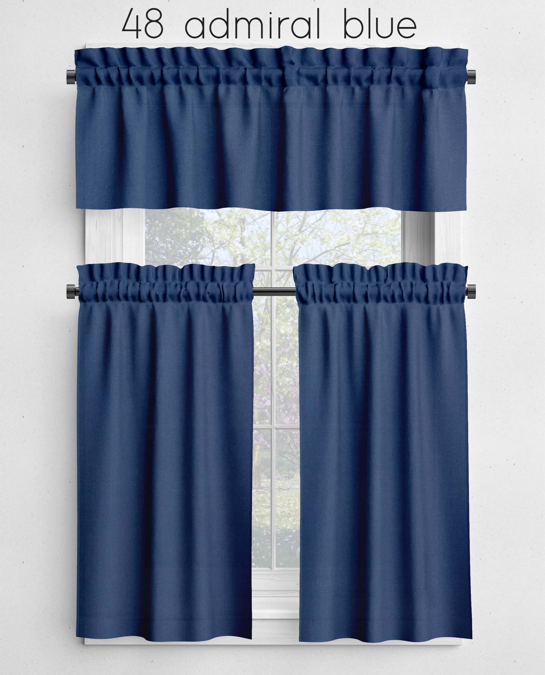 Glacier, Coastal, Lake, American Blue, and Navy Valances and Cafe Curtains