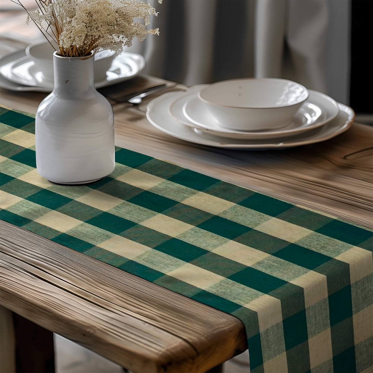 Green Plaid Table Runners – Rustic Farmhouse Style buffalo check