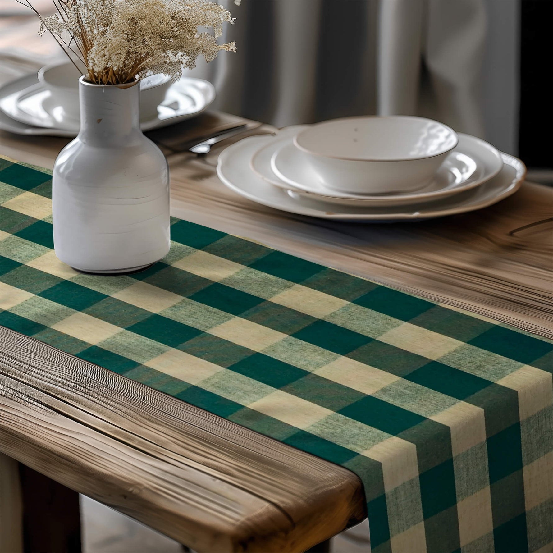 Green Plaid Table Runners – Rustic Farmhouse Style buffalo check