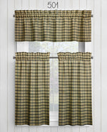 Tan and Black windowpane Plaid Homespun Valances and Cafe Curtains