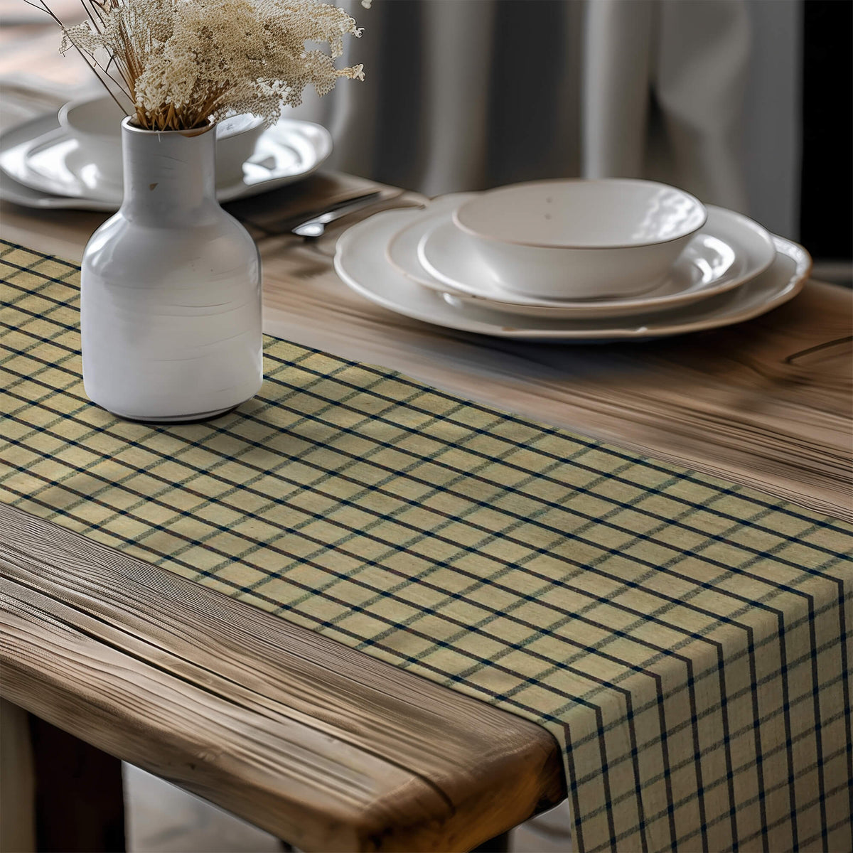Tan and Black Plaid Table Runners – Primitive Farmhouse Style