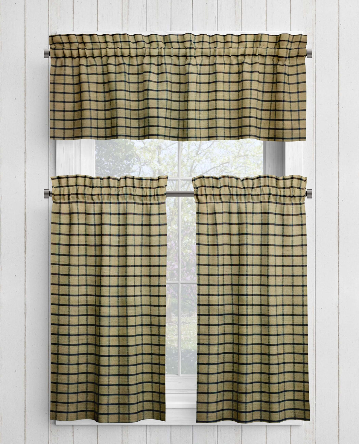 Black and Tan Homespun Curtains – Rustic Plaid Farmhouse