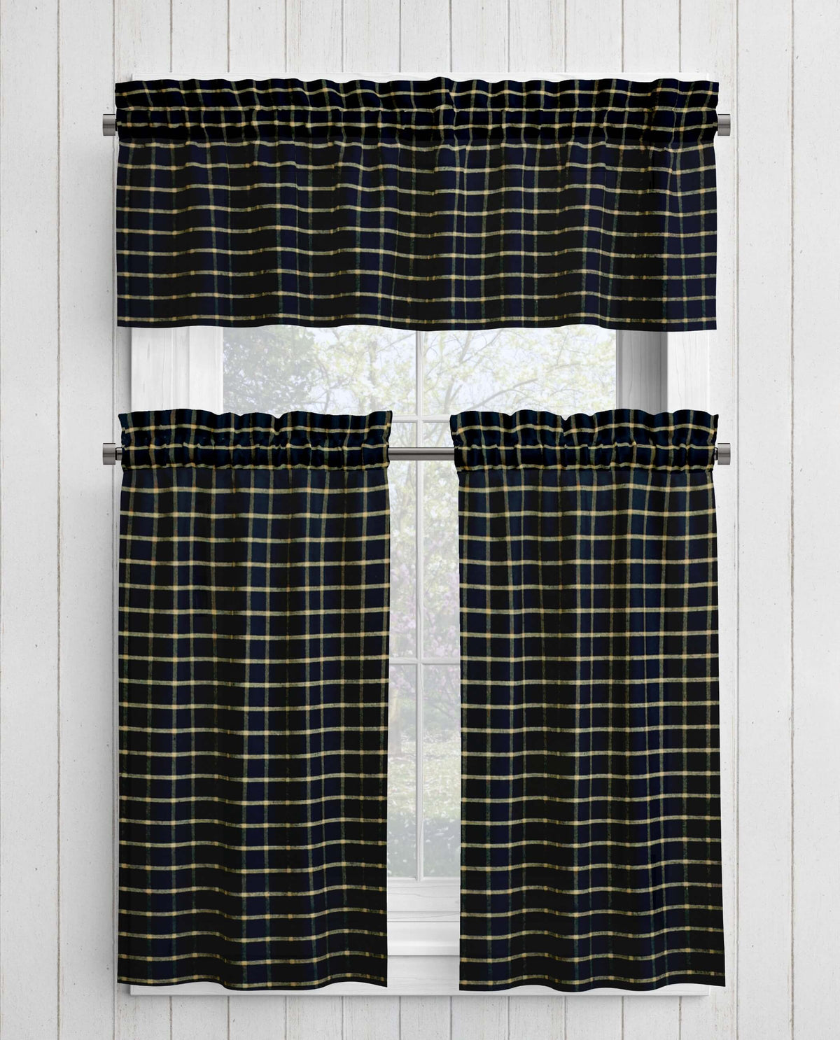 Black and Tan Homespun Curtains – Rustic Plaid Farmhouse