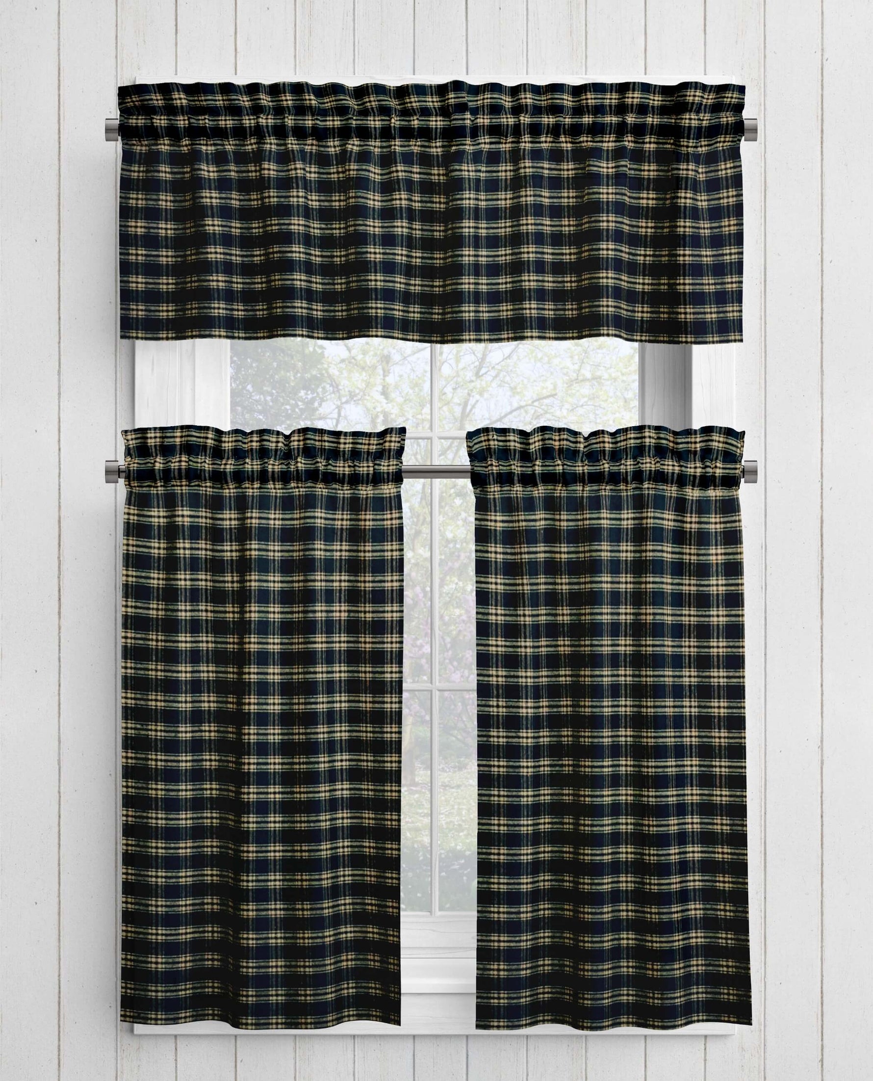 Black and Tan Homespun Curtains – Rustic Plaid Farmhouse