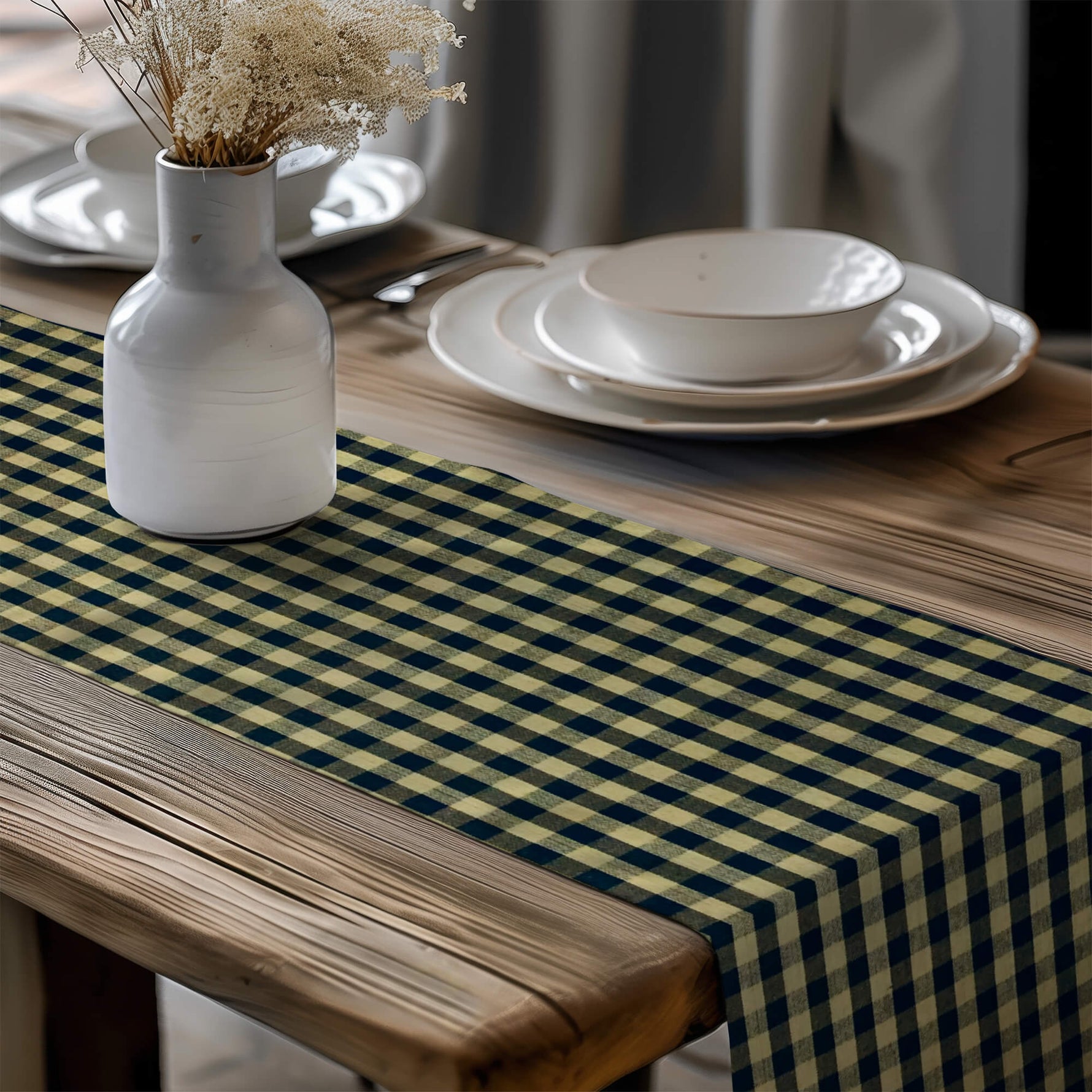 Black Plaid Table Runners – Primitive Farmhouse Style checkered