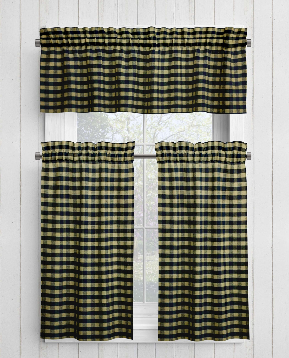 Black and Tan Homespun Curtains – Rustic Plaid Farmhouse Checkered