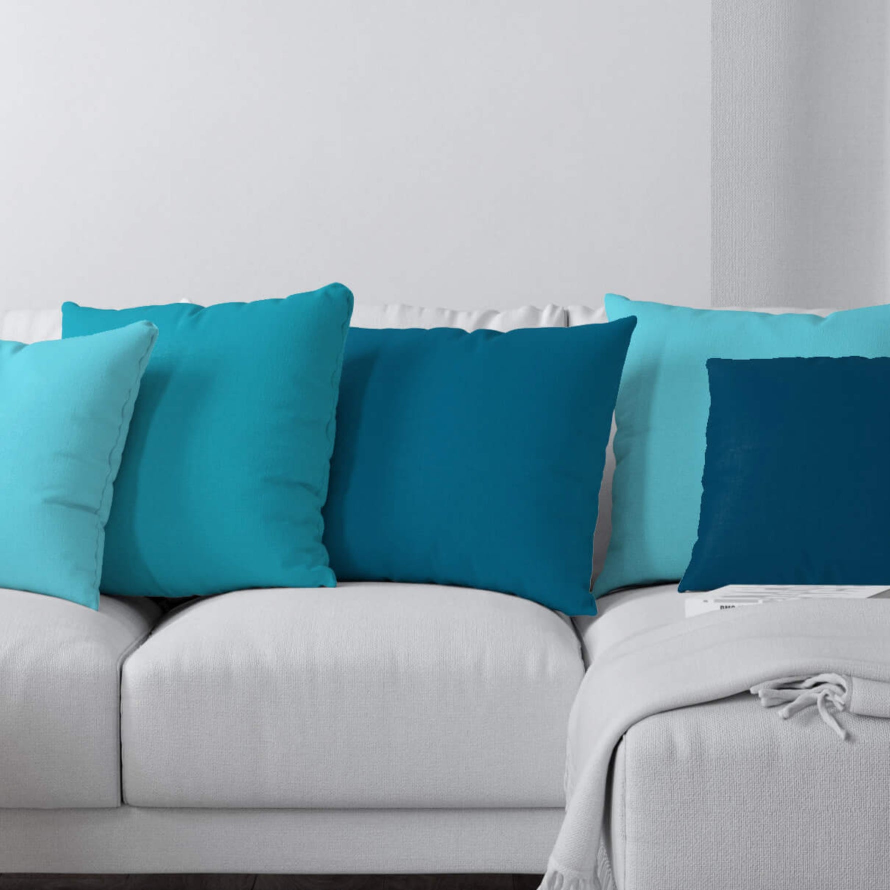 Pool, Blue Chill, Horizon, and Prussian Blue Throw Pillow Covers and Euro Shams