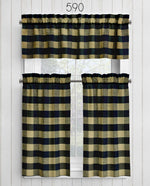 Black and Tan buffalo Check Homespun Valances and Cafe Curtains